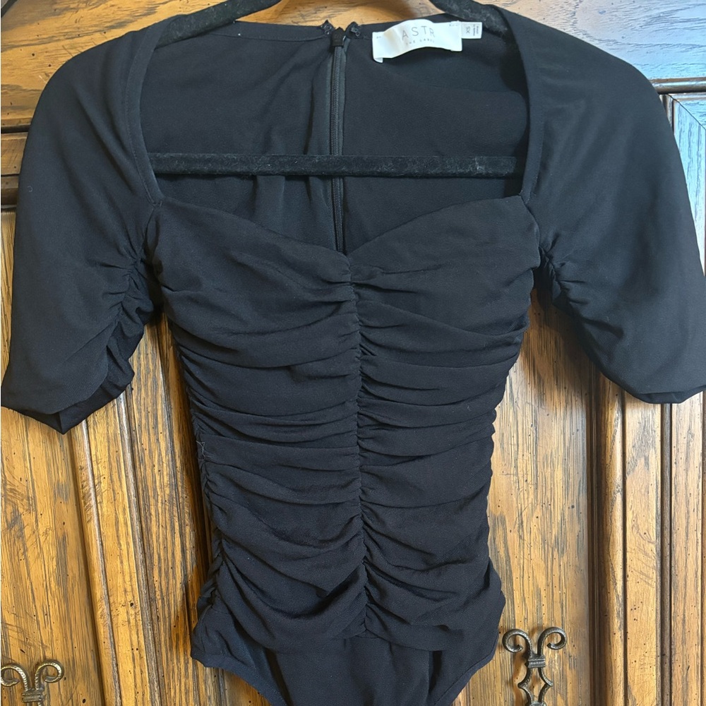 Astr: black ruched body suit